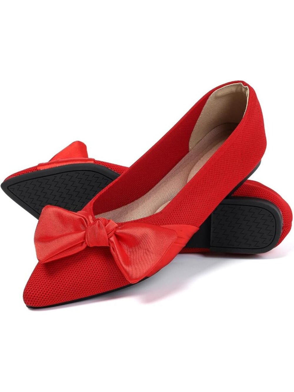 Women's Red Comfortable Pointed Toe Bow Dressy Casual Slip On Ballet Flat Shoes